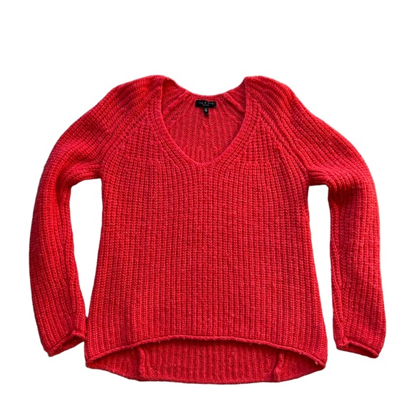 Rag & Bone Joseph V neck wool blend  chunky knit sweater red orange oversized XS - Picture 2 of 9